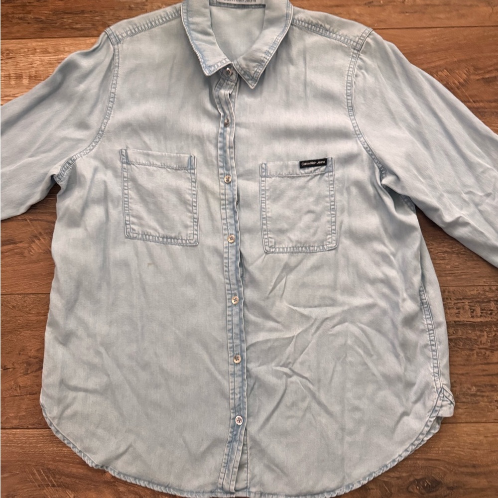 Calvin Klein Light Blue Denim Button Up Casual Shirt